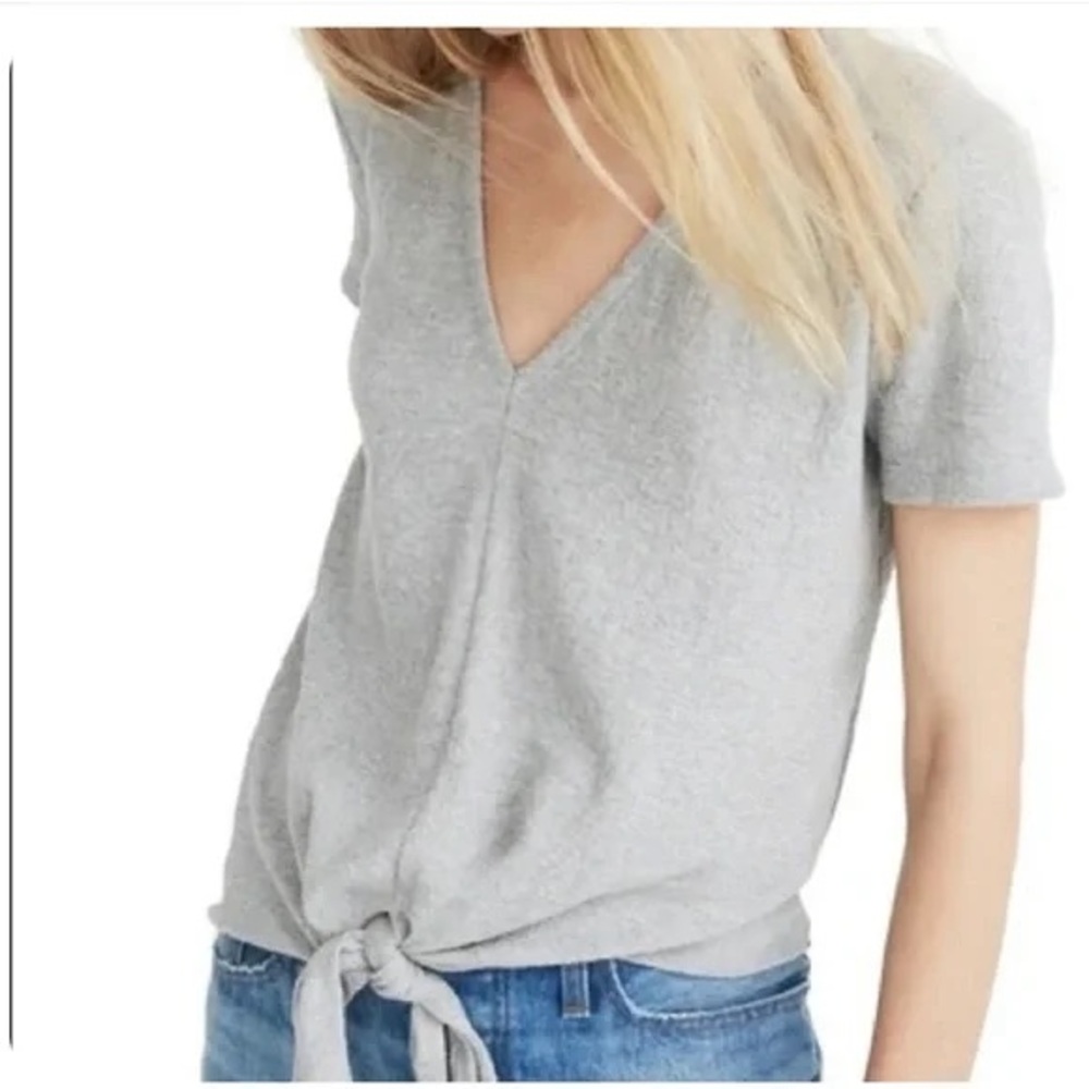 Madewell Light Gray Short Sleeve V-Neck Tie-Front Top